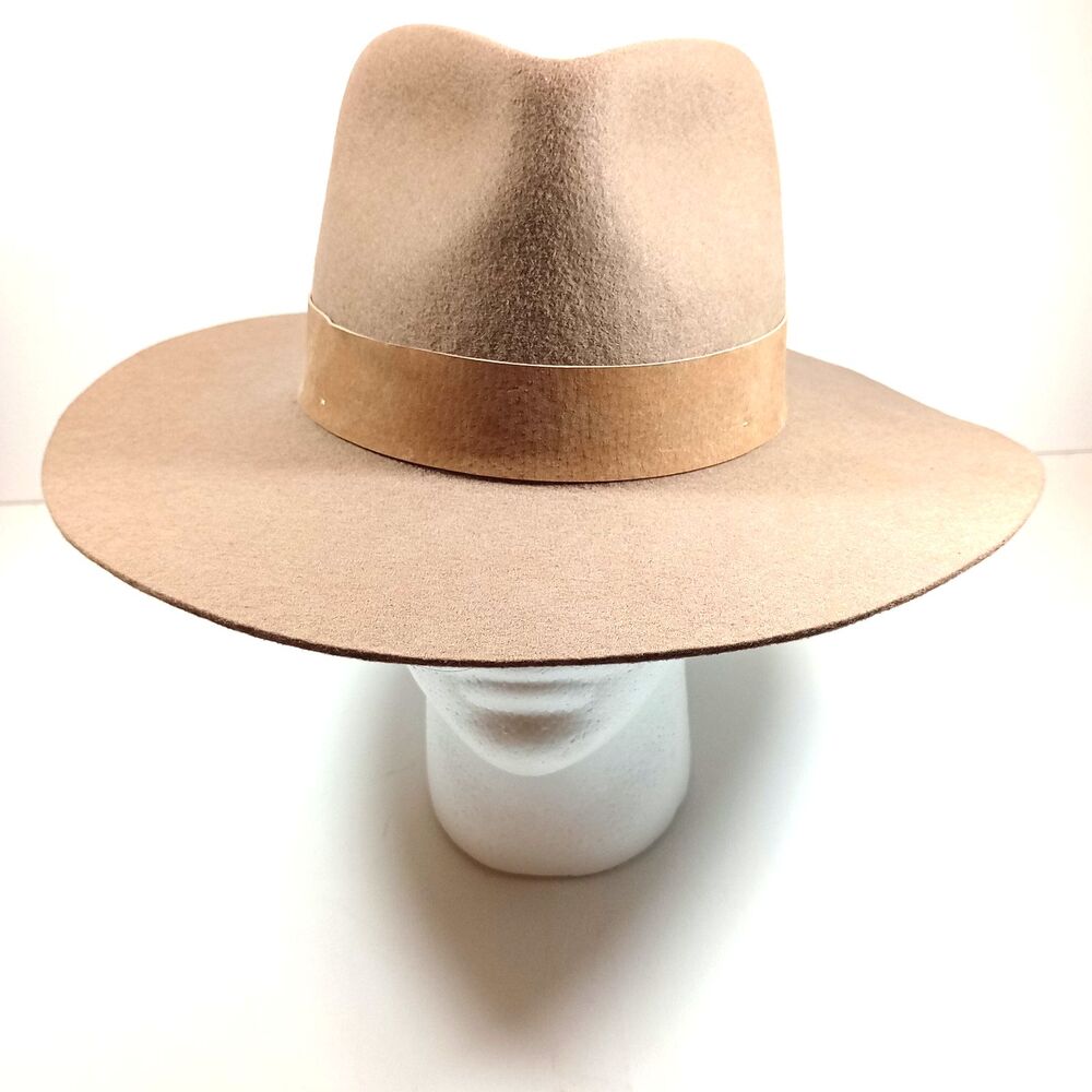 Gigi Pip 100% Australian Wool Fedora Hat Taupe Tan Leather Band Size 57 M